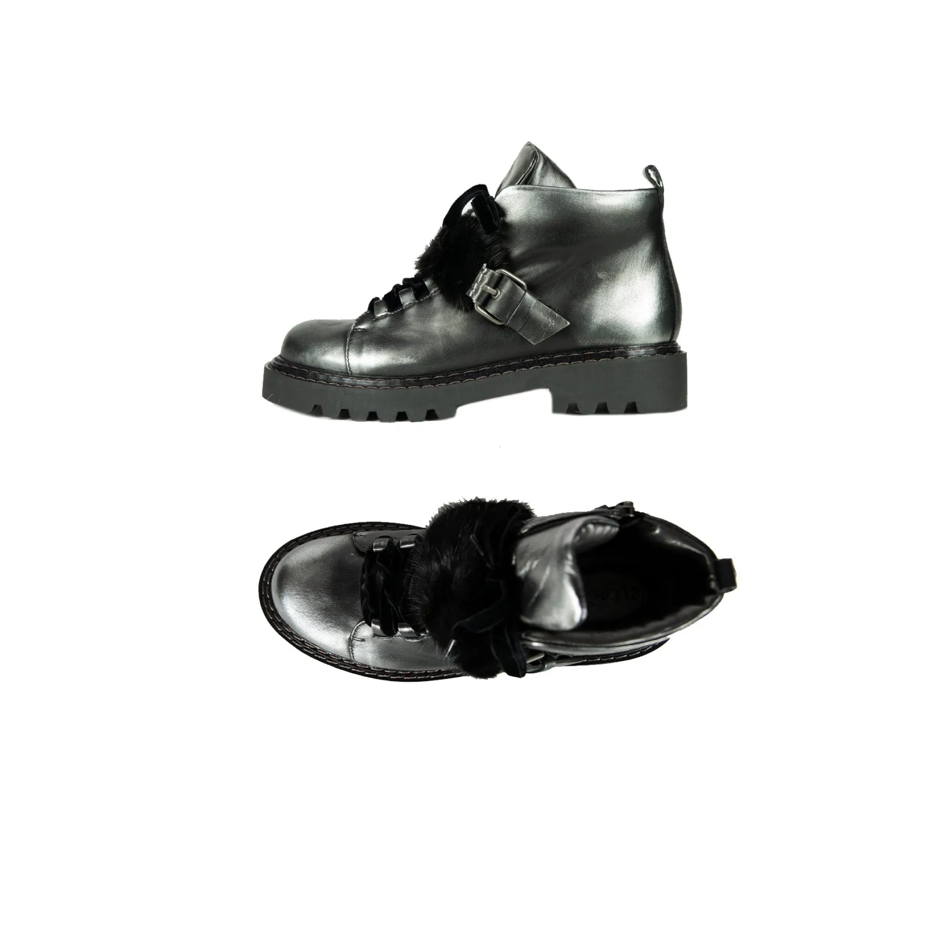 Ankle Boot Fur Metal Sport Silver
