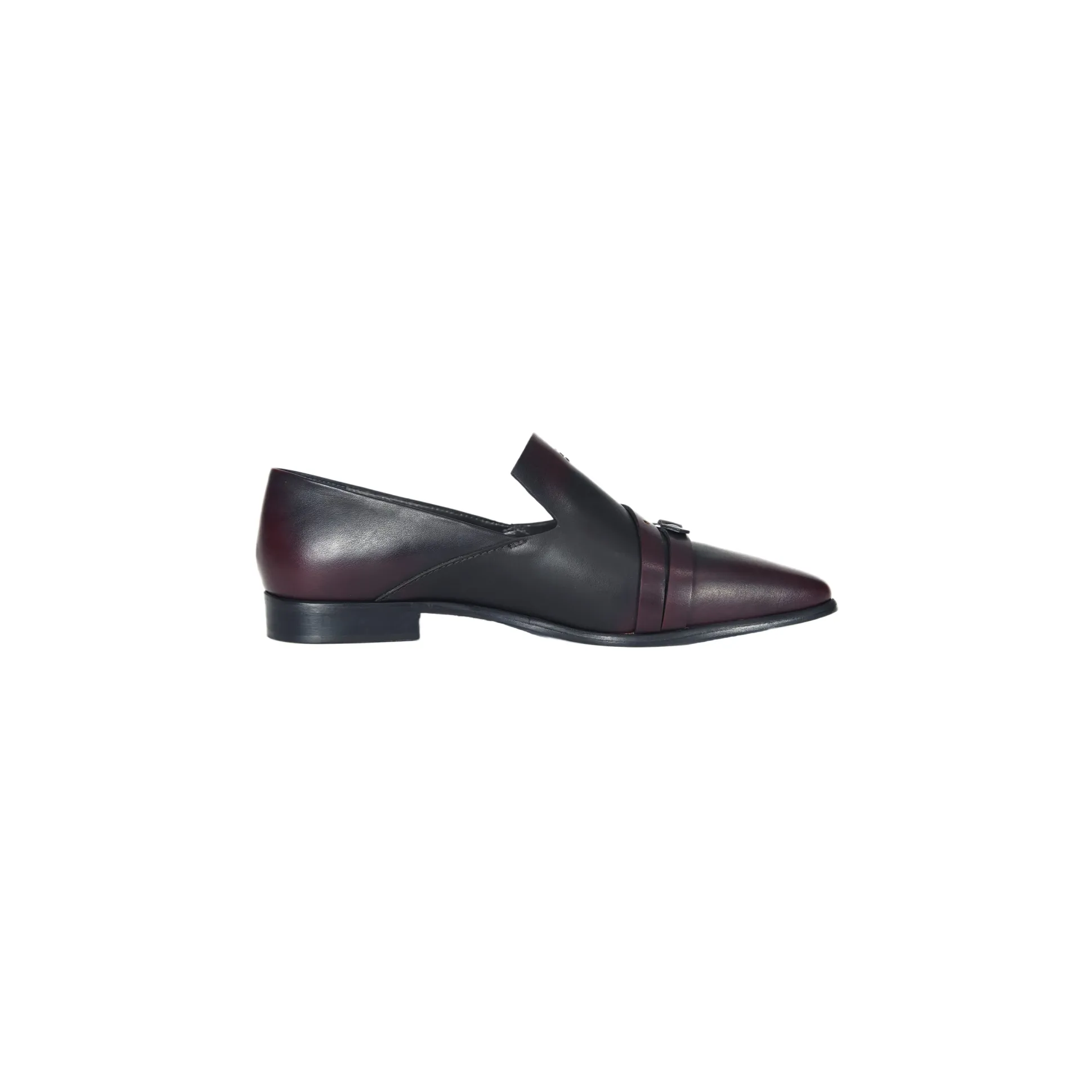BUCKLE EMBELLISHED POINTED LOAFER Burgundy