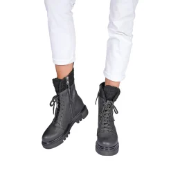 Combat Boot Martellato Curly Wool Black