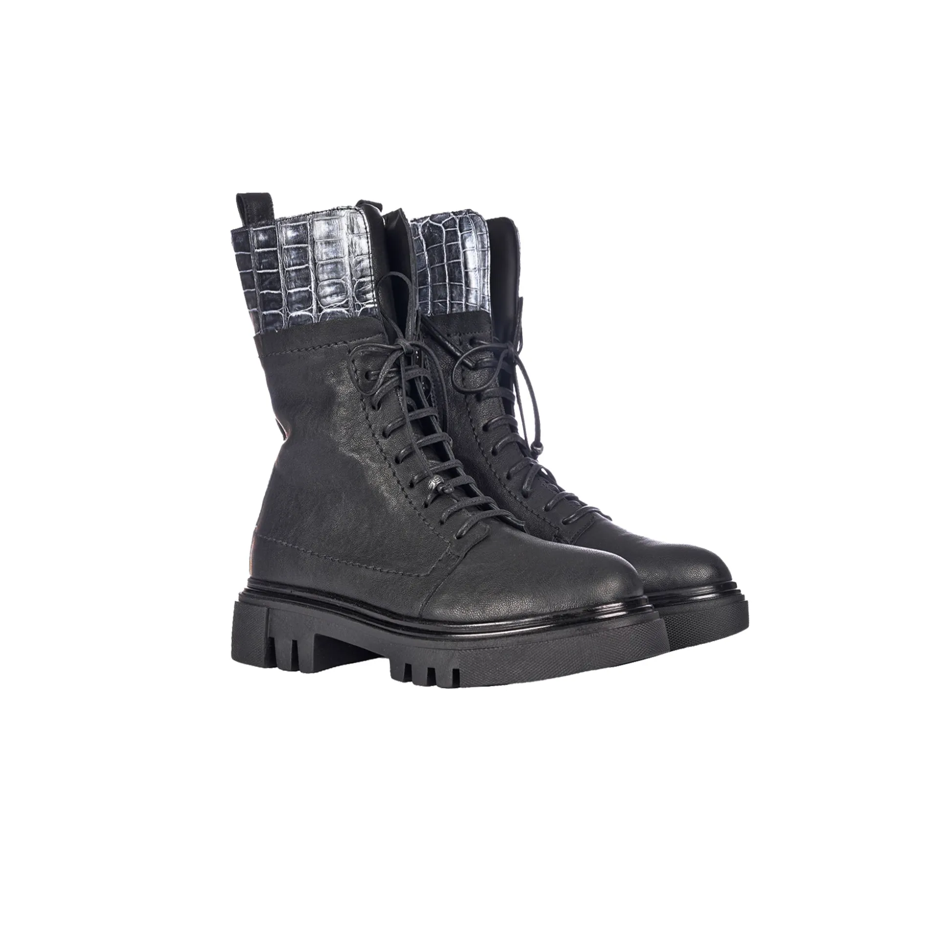 Combat Boot Old Iron Black with Crocodile