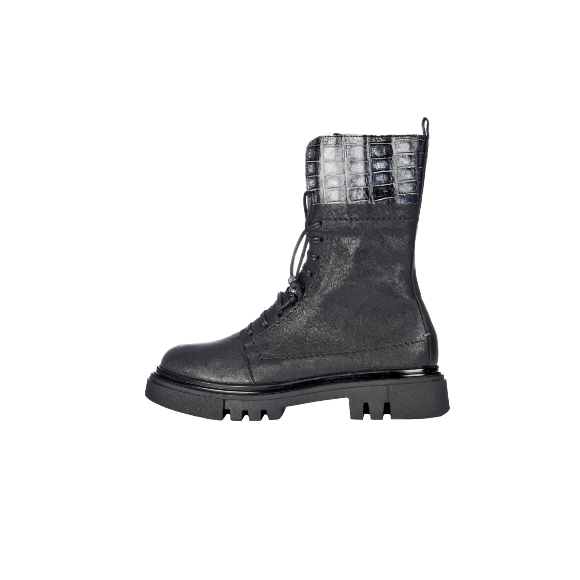 Combat Boot Old Iron Black with Crocodile