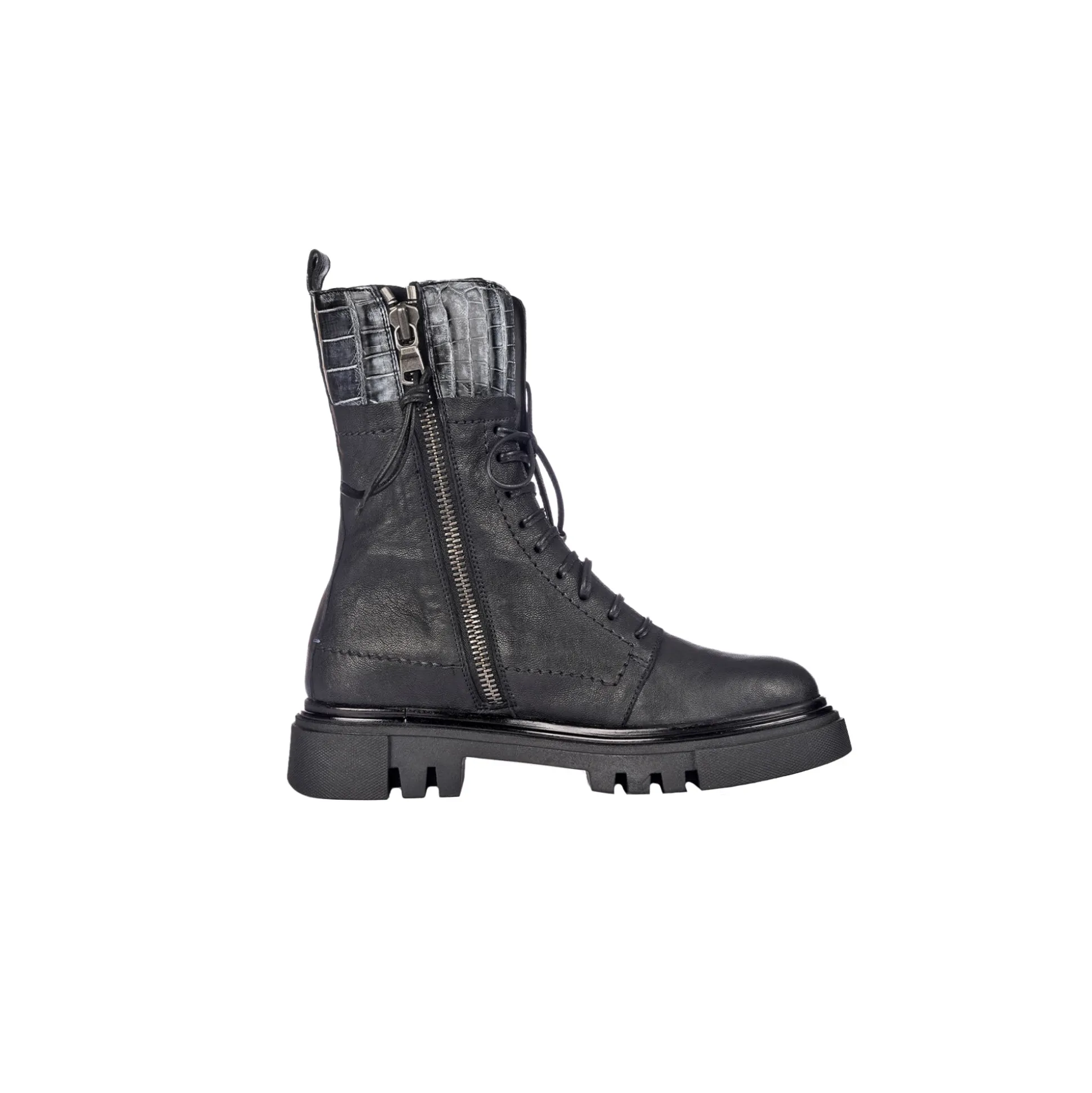 Combat Boot Old Iron Black with Crocodile