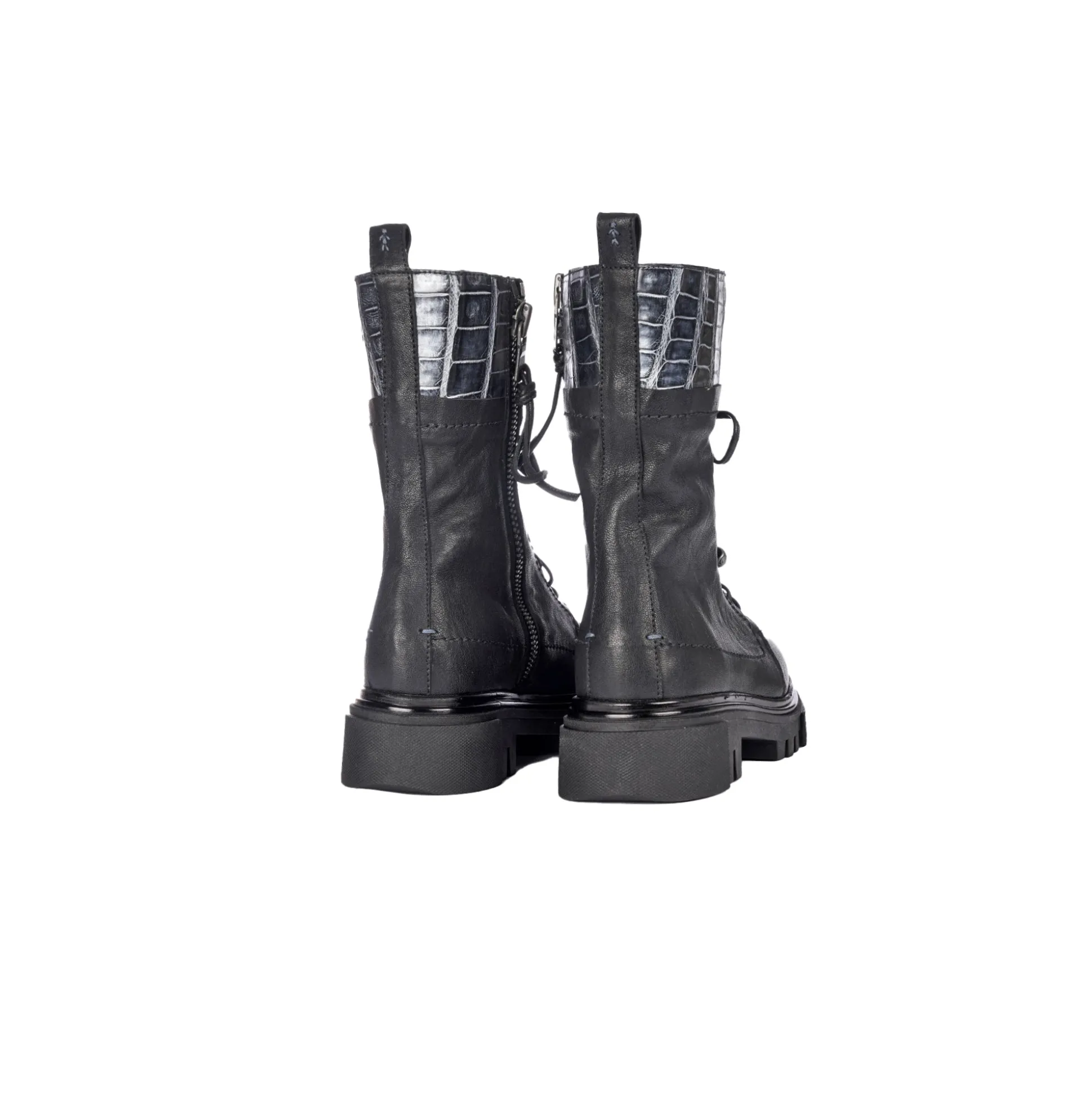 Combat Boot Old Iron Black with Crocodile
