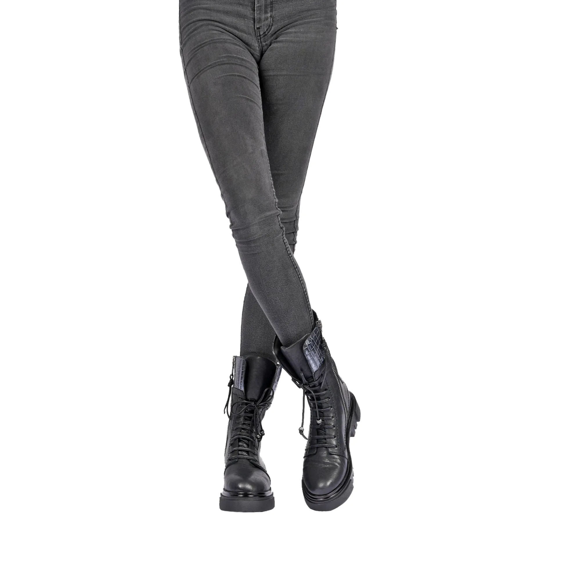 Combat Boot Old Iron Black with Crocodile