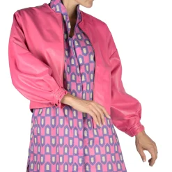 Leather Bomber Jacket Fuchsia