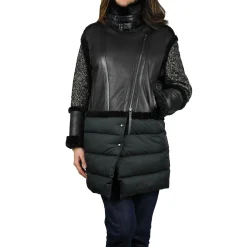 Middle lenght Leather Down Pacaja Jacket Black