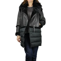 Middle lenght Leather Down Pacaja Jacket Black
