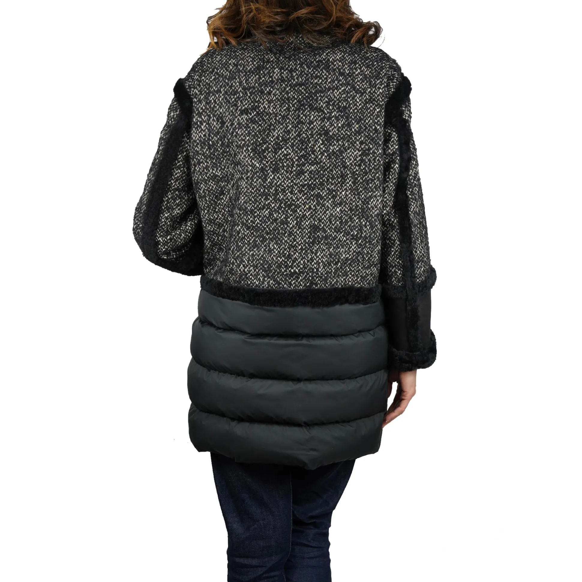 Middle lenght Leather Down Pacaja Jacket Black