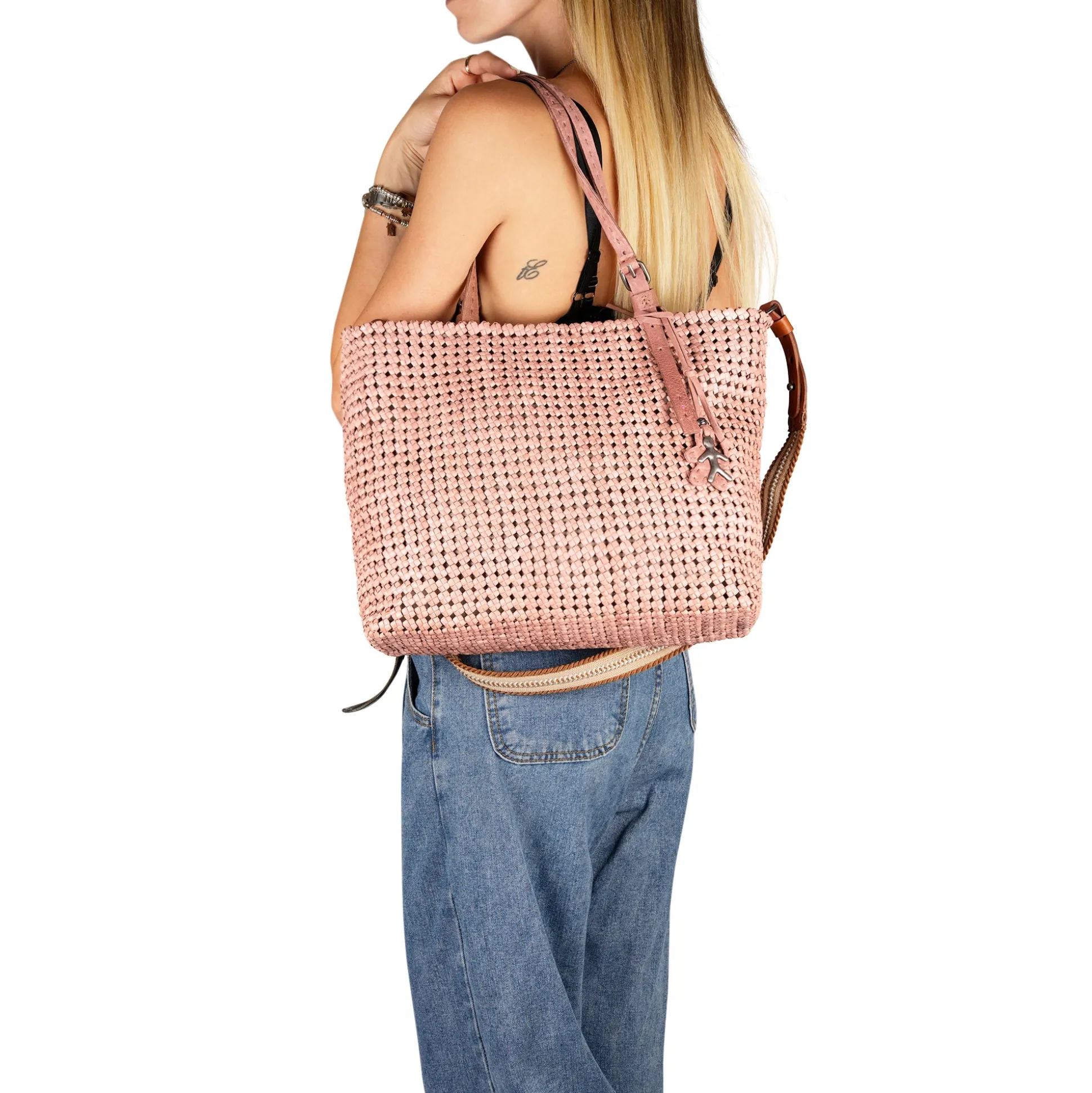 Minerva Shopping M Intreccio Crochet Pinkish Tan