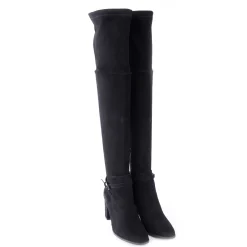 Over-the-knee Heeled Boot Stretch Camoscio Black