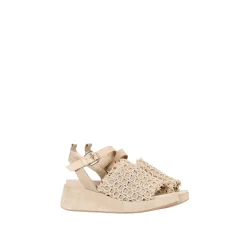 Platform Sandal Crochet Beige