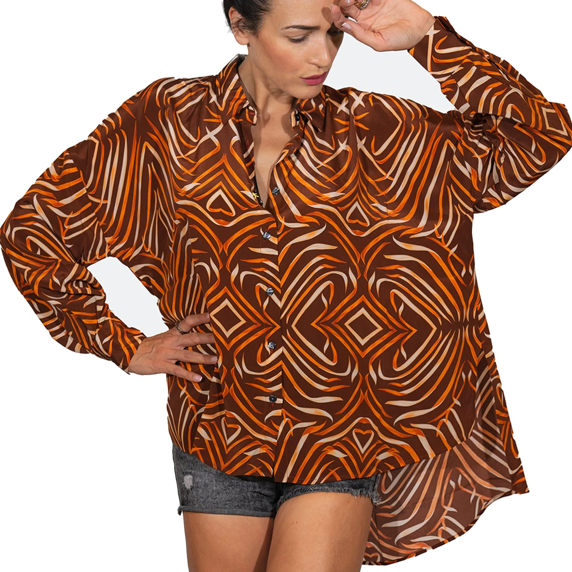 Printed Silk Shirt Brandy