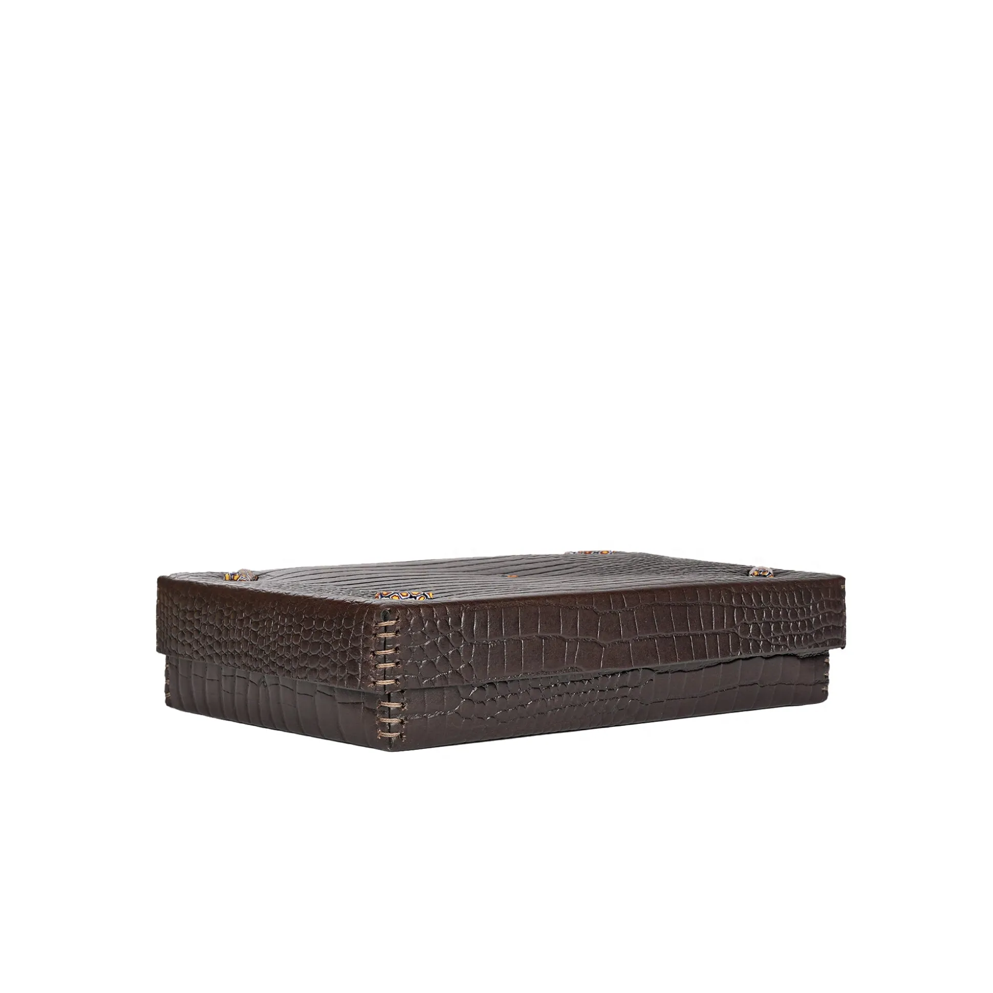 Rectangular Printed Crocodile Leather Box Dado Murrine Ebony