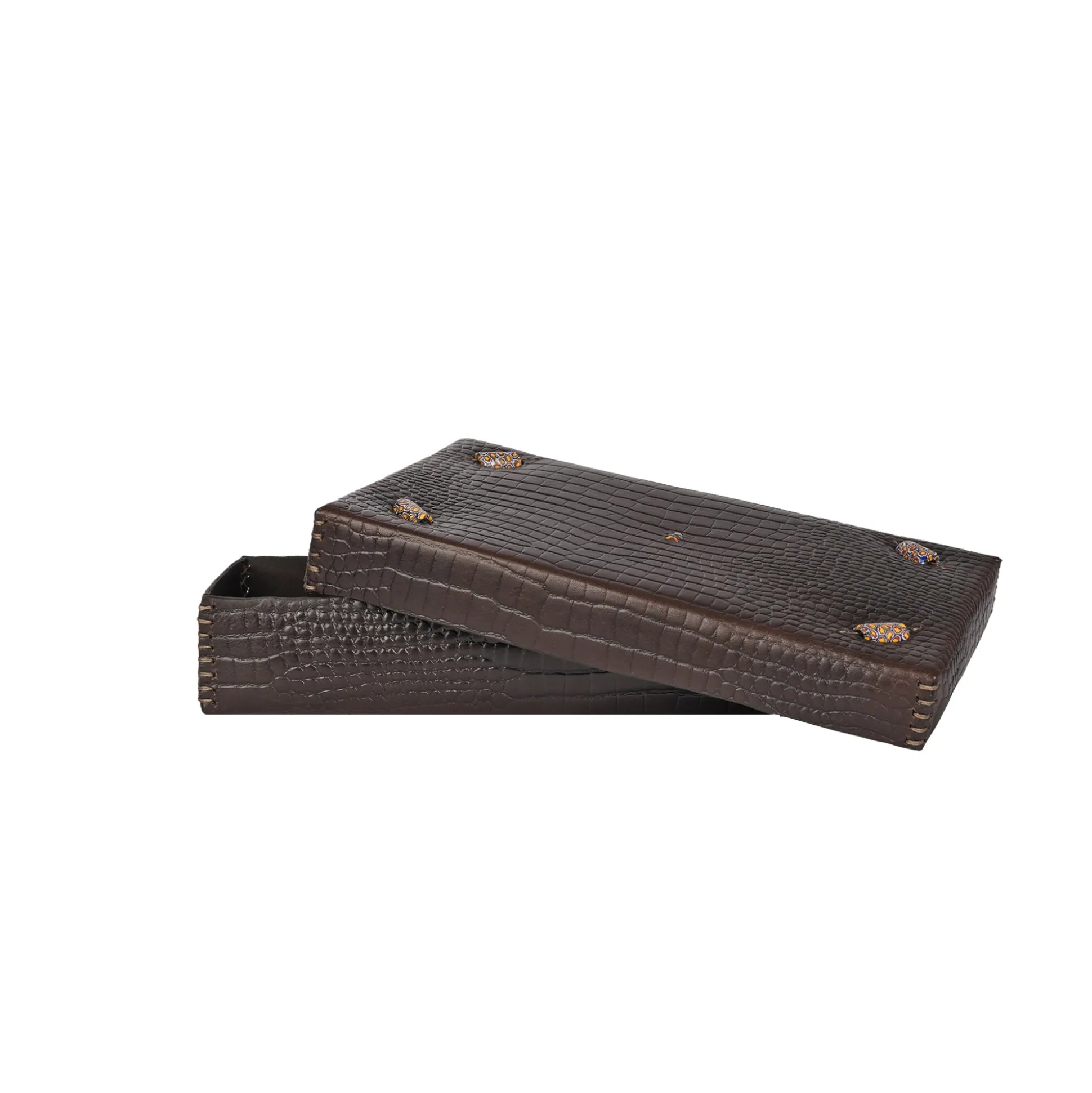 Rectangular Printed Crocodile Leather Box Dado Murrine Ebony