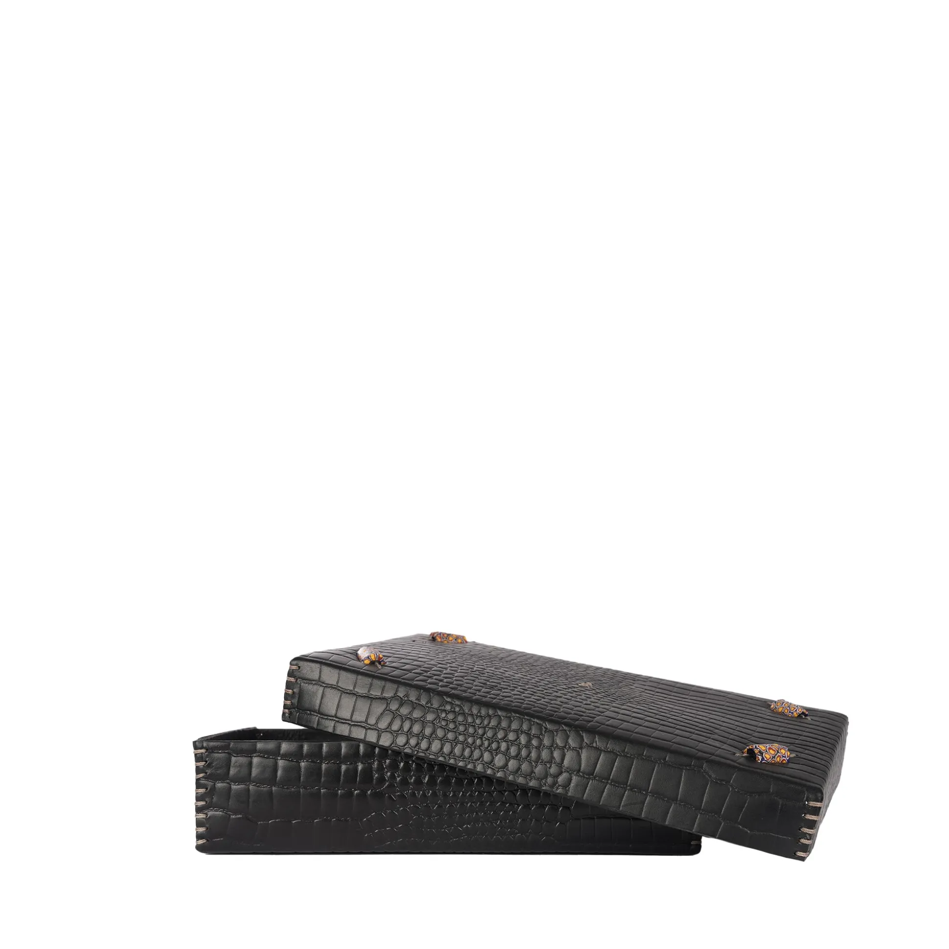 Rectangular Printed Crocodile Leather Box Dado Murrine Black