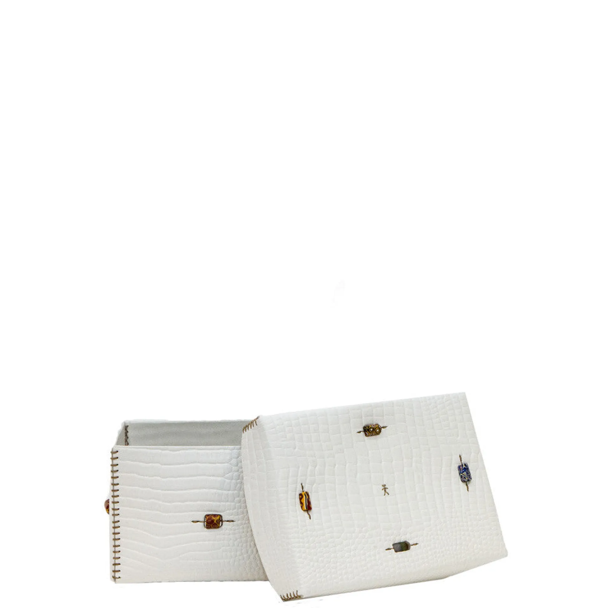 Scatola Murrine M Stamped Crocodile White