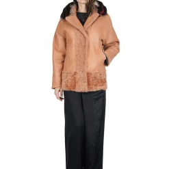 Shearling Jacket Mink Fur Collar Camel