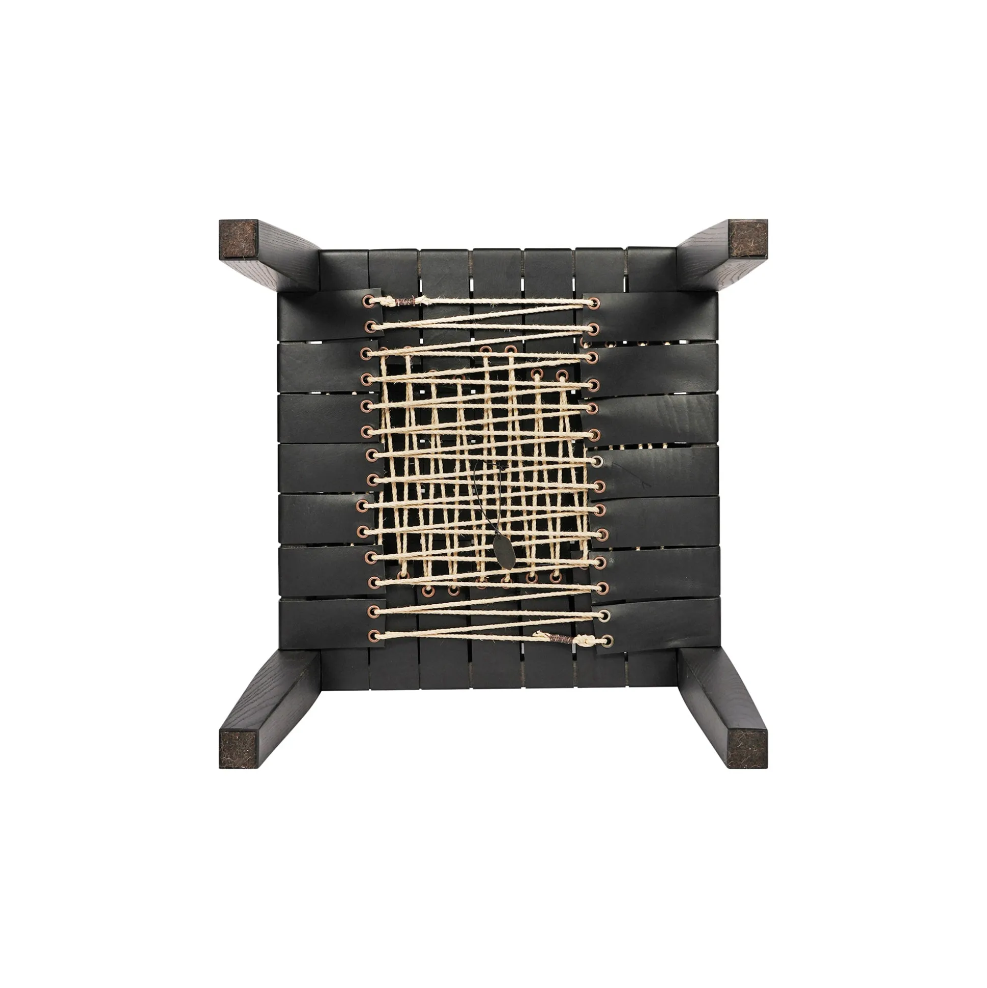 Square Short Stool Leather Black
