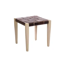 Square Stool Leather Dark Brown