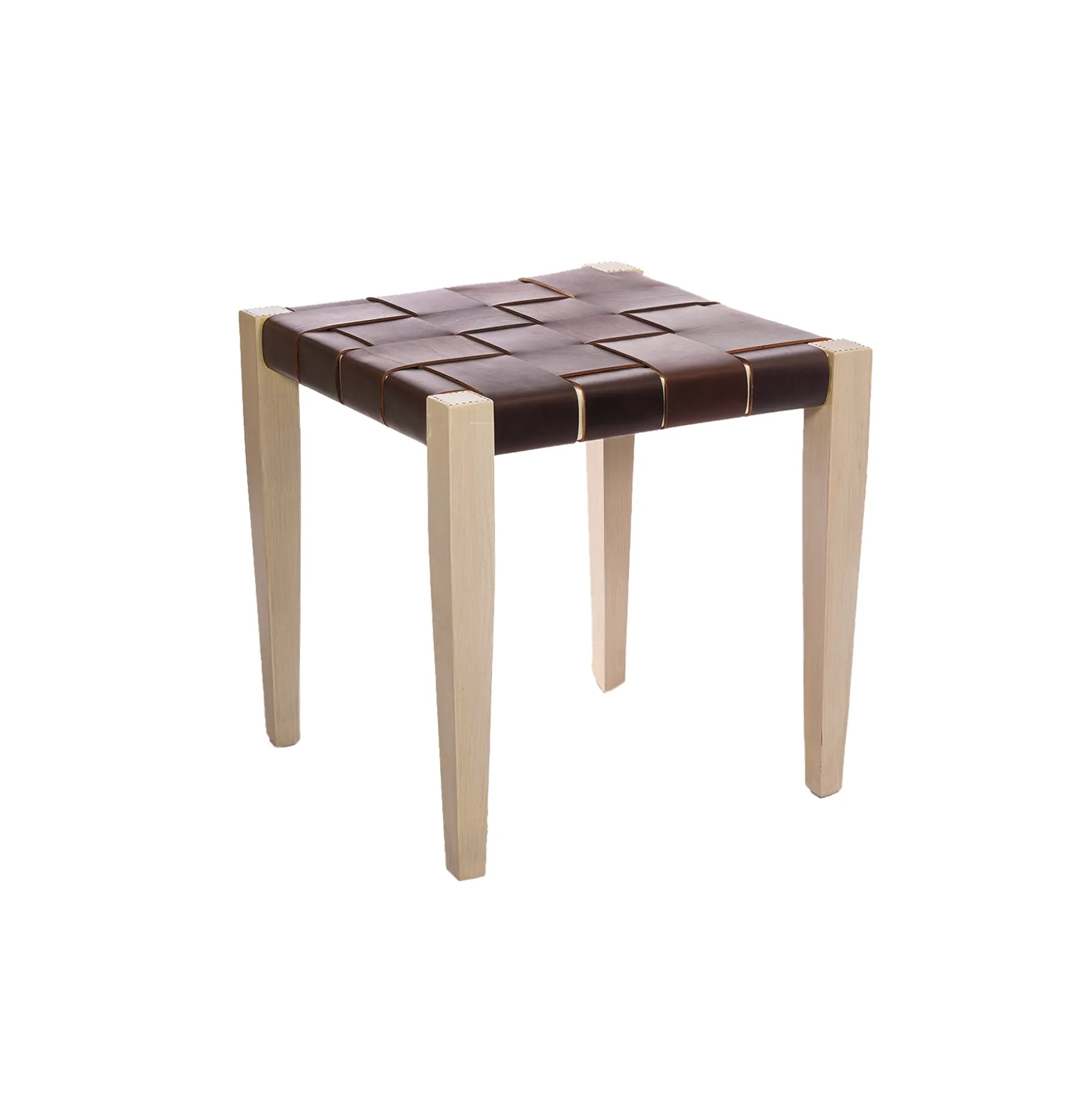 Square Stool Leather Dark Brown
