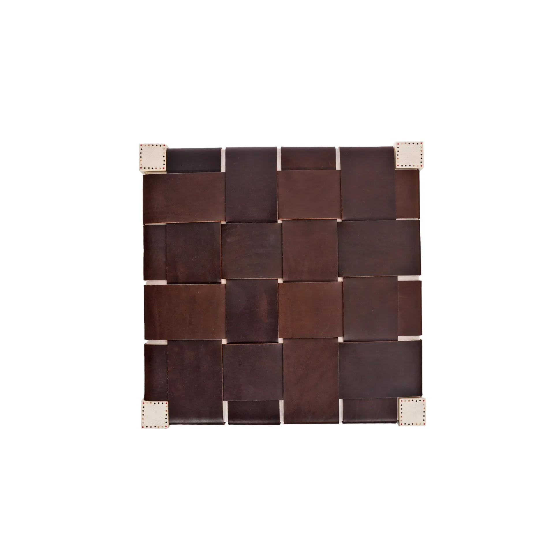 Square Stool Leather Dark Brown