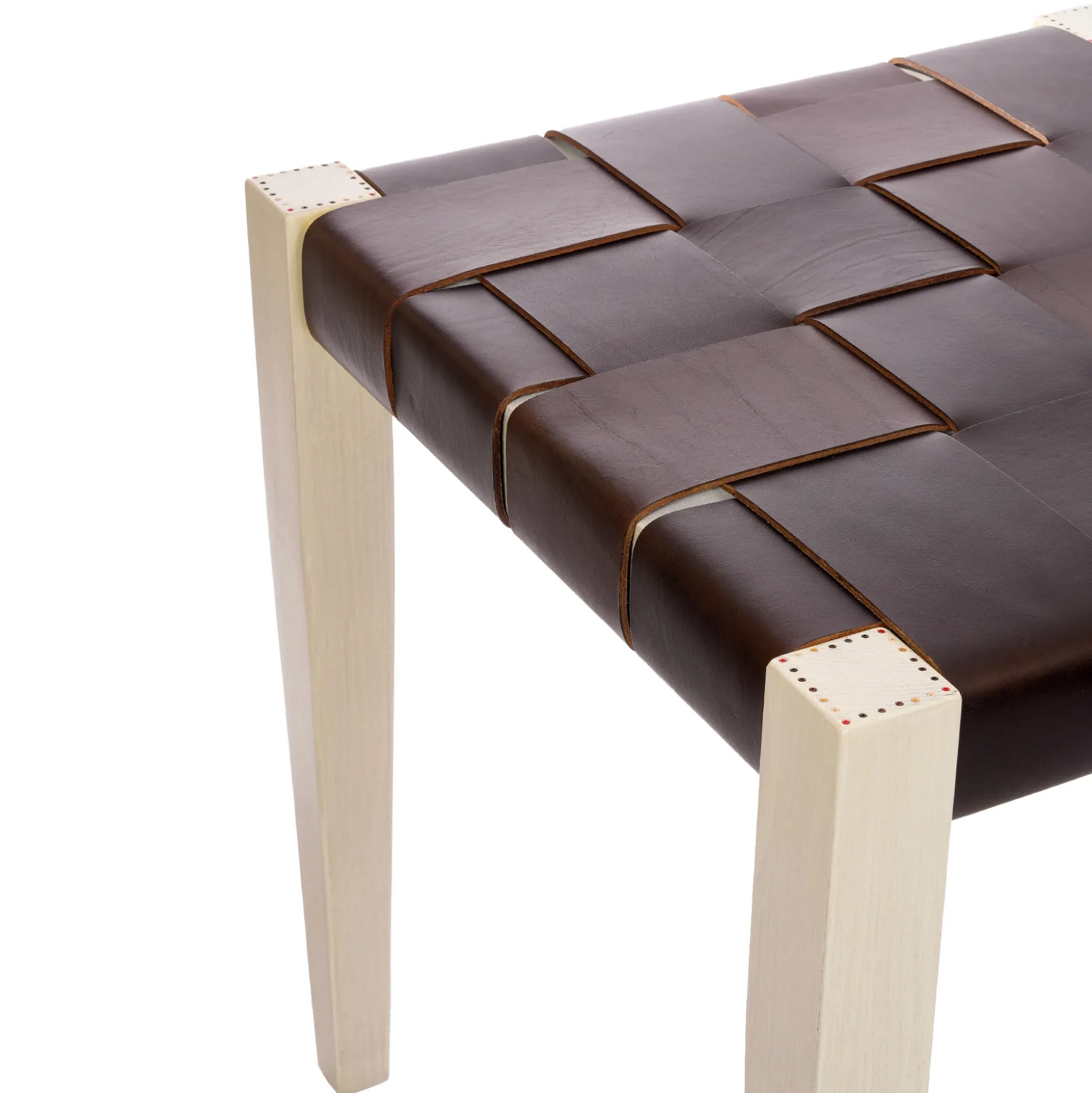 Square Stool Leather Dark Brown