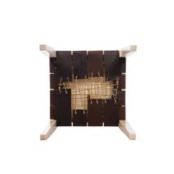 Square Stool Leather Dark Brown