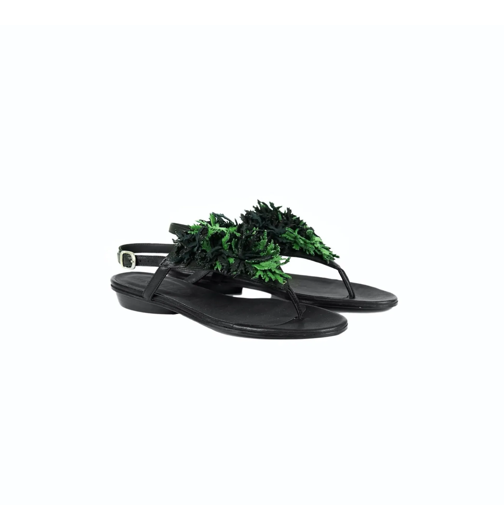 Thong Sandal Flowers Green Ranch Black