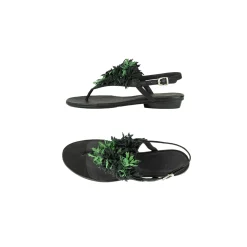 Thong Sandal Flowers Green Ranch Black