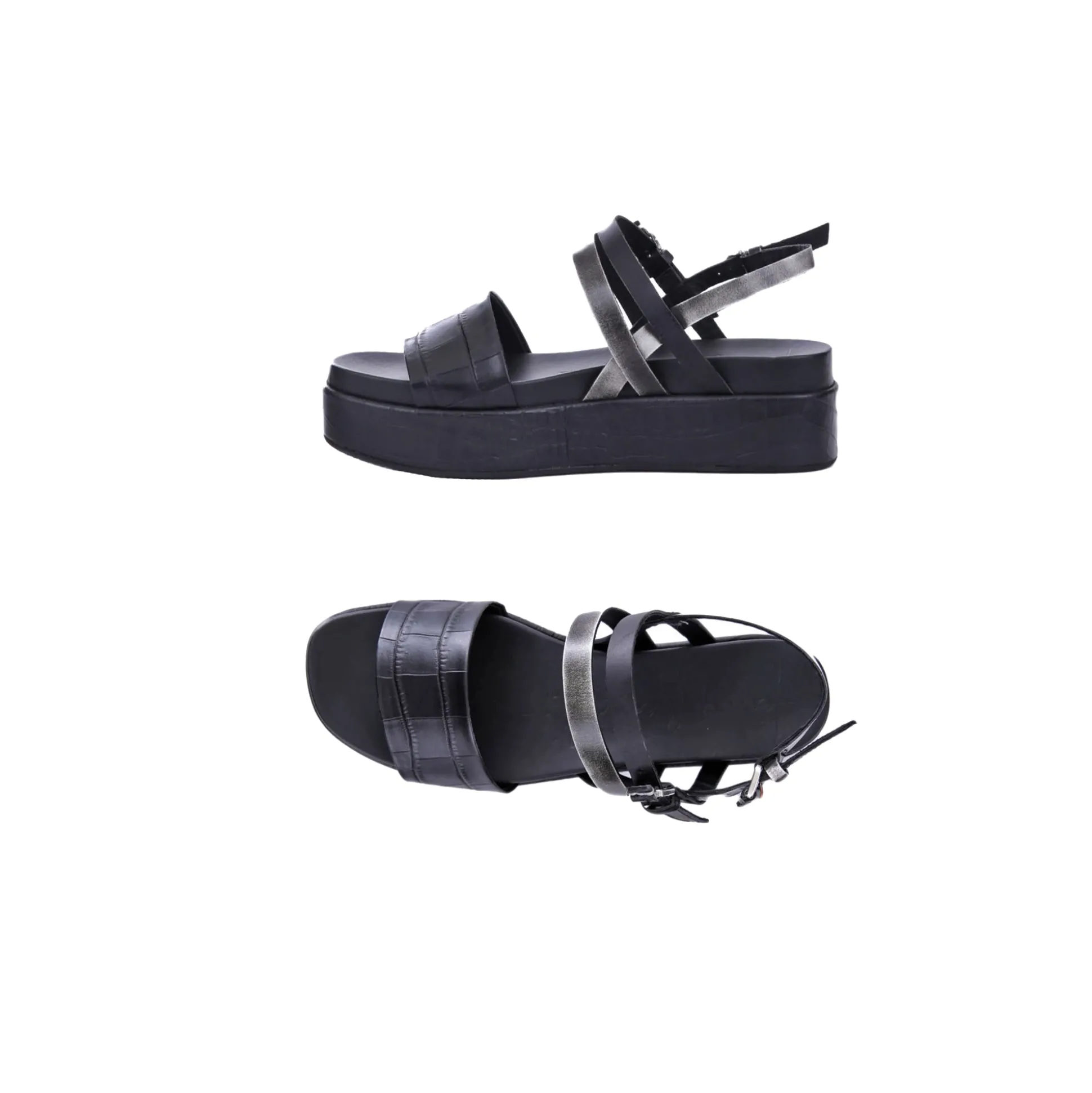 Wedge Sandal Croco Printed/Spazzolato Black