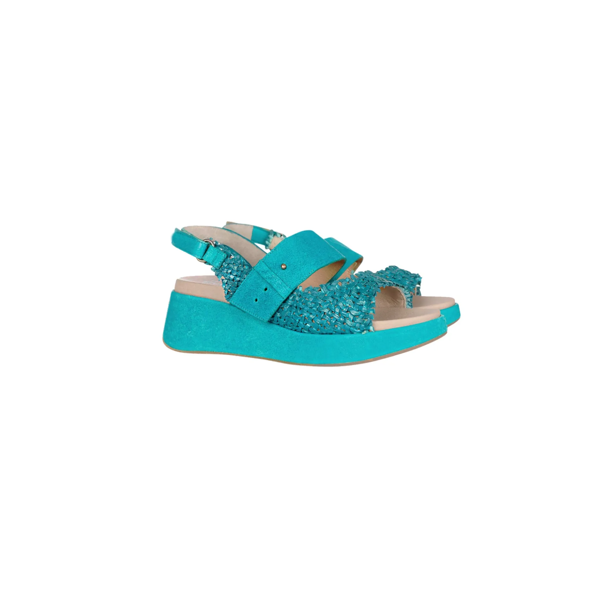 Wedge Sandal Intreccio Madreperla Turquoise