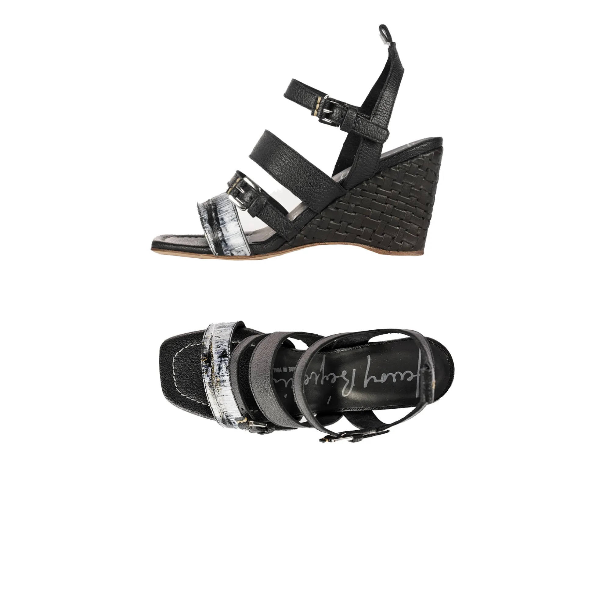 Wedge Sandal with Crocodile Martellato Black