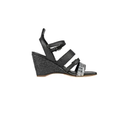 Wedge Sandal with Crocodile Martellato Black